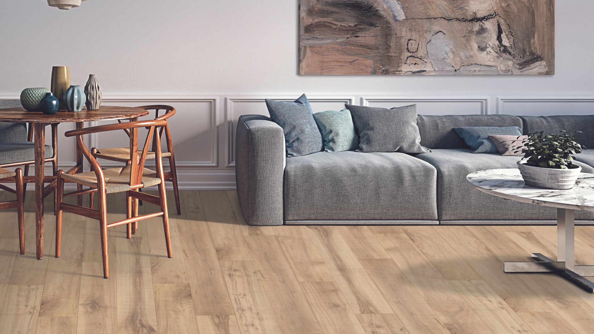 Luxury vinyl plank flooring in a living room.